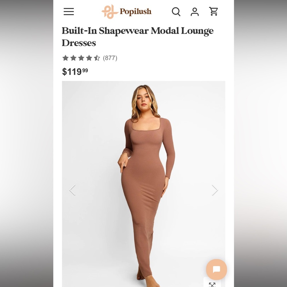 Built-In Shapewear Modal Lounge Long Sleeve Maxi Dress in Beige -Size M